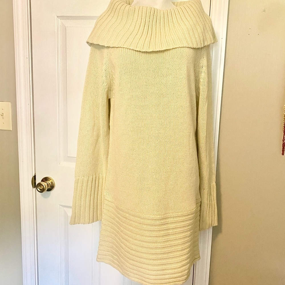 Spiegel XL Cream Cowl Neck Sweater Cable Ribbed Knit